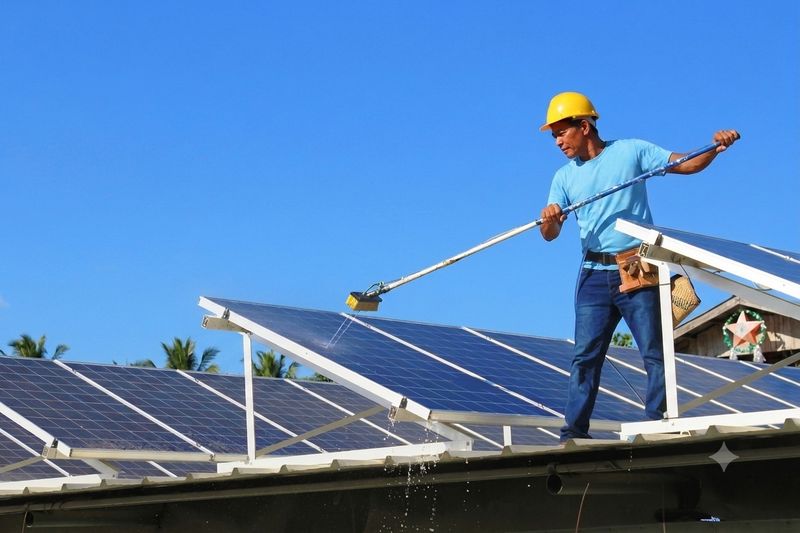 A technician servicing a finished array