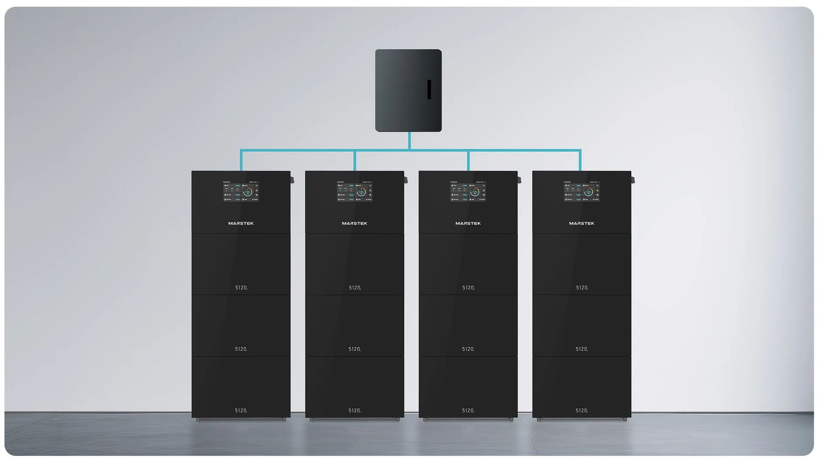 Four Mars I Plus inverters with their own battery stacks, working as one system